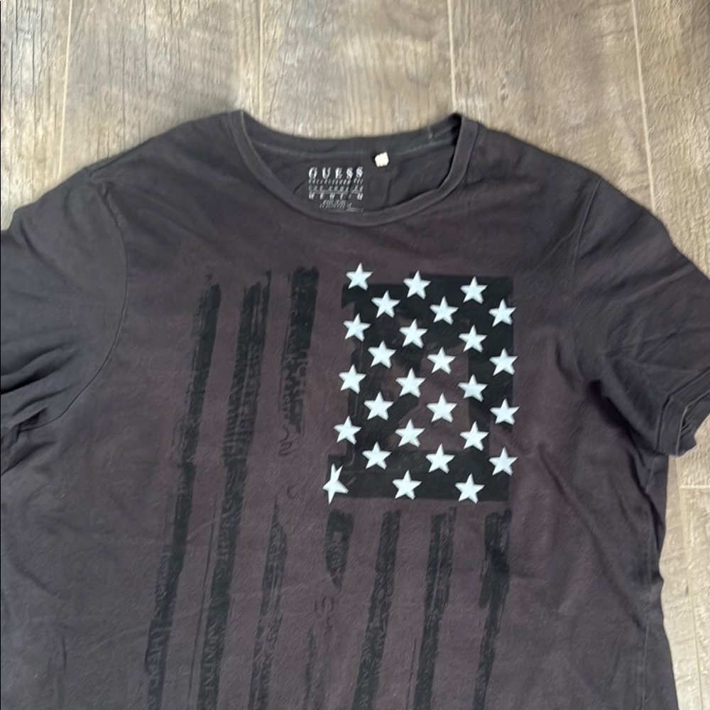 Guess Black Short Sleeve Tee with Subtle Flag Design